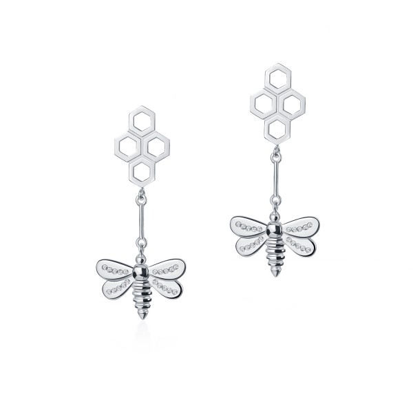 Honey Bee Drop Earrings, 925° Sterling Silver 