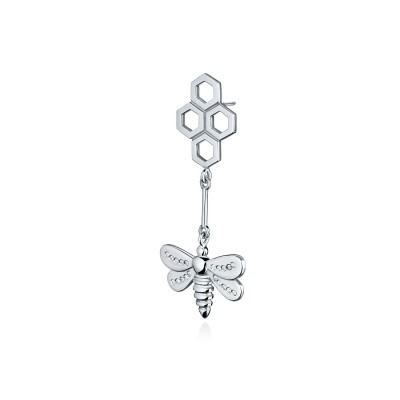 Honey Bee Drop Earrings, 14K White Gold  