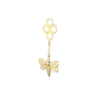 Honey Bee Drop Earrings, 14K Yellow Gold  