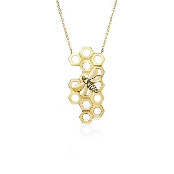 Honey Bee Necklace, Yellow Gold Plated 925° Sterling Silver, Large