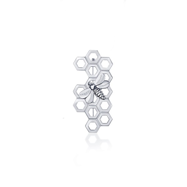 Honey Bee Brooch, 14K White Gold, Large