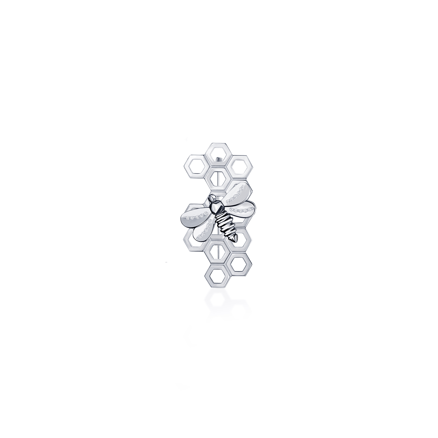 Honey Bee Brooch, 18K White Gold, Small