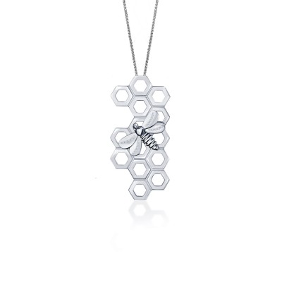 Honey Bee 2-in-1 Pendant & Brooch, Large, 18K White Gold  