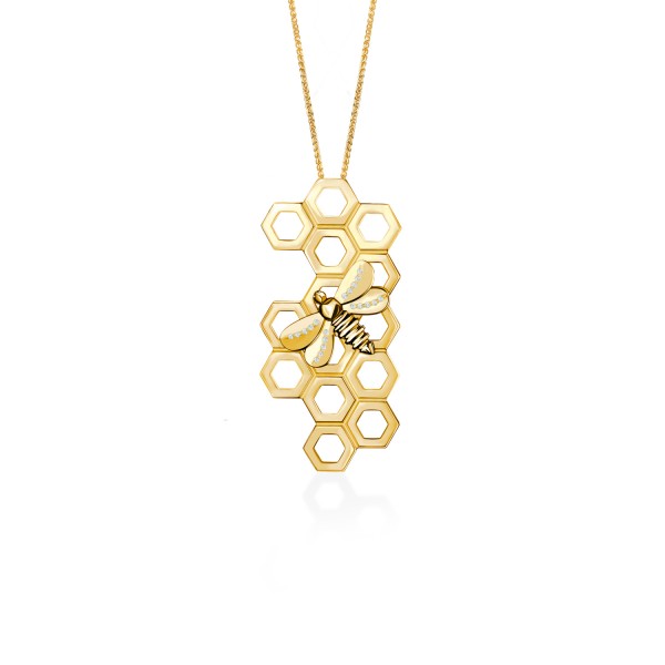 Honey Bee 2-in-1 Pendant & Brooch, Large , Yellow Gold Plated 925° Sterling Silver 