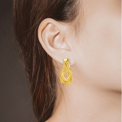 Knot of Hercules Drop Earrings, Yellow Gold Plated 925° Sterling Silver 