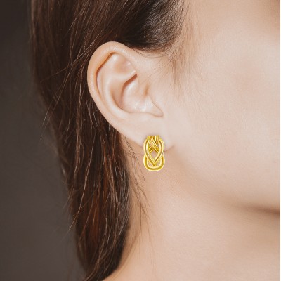 Knot of Hercules Stud Earrings, 14K Yellow Gold 