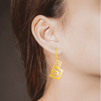 Meander Drop Earrings, 18K Yellow Gold