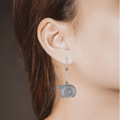 Spiral of Life Double Drop Earrings, Black Gold Plated 925° Sterling Silver, Sandblasted