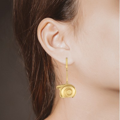 Spiral of Life Double Drop Earrings, Yellow Gold Plated 925° Sterling Silver, Sandblasted