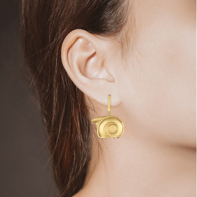 Spiral of Life Drop Earrings, 18K Yellow Gold, Sandblasted