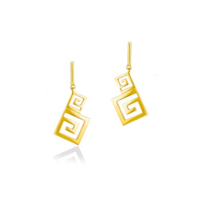 Meander Drop Earrings, Yellow Gold Plated 925° Sterling Silver 