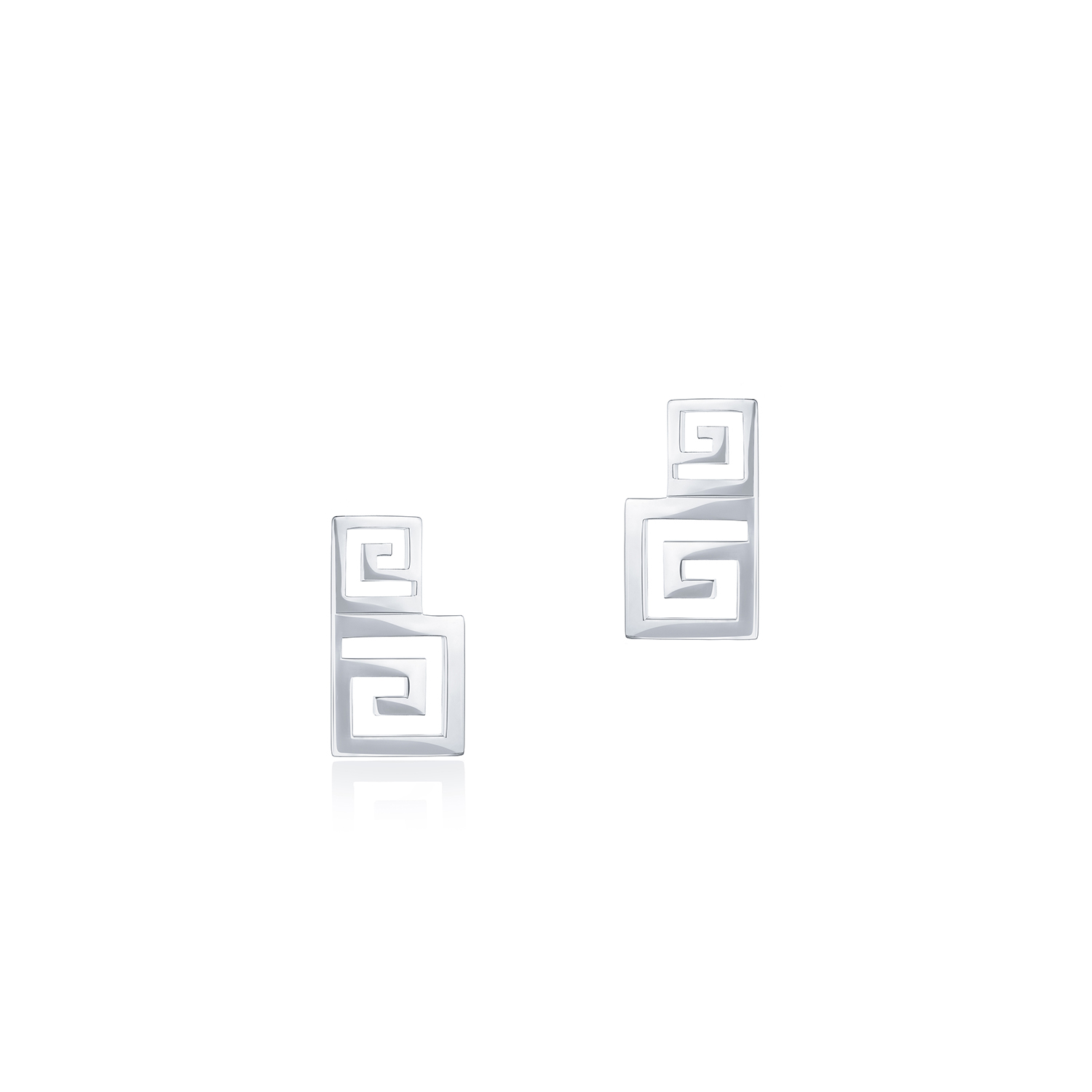 Meander Stud Earrings, 18K White Gold