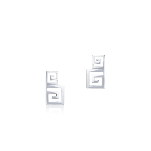 Meander Stud Earrings, 14K White Gold