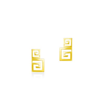 Meander Stud Earrings, 18K Yellow Gold