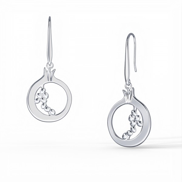 Pomegranate Drop Earrings, 14K White Gold 