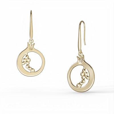 Pomegranate Drop Earrings, Yellow Gold Plated 925° Sterling Silver 