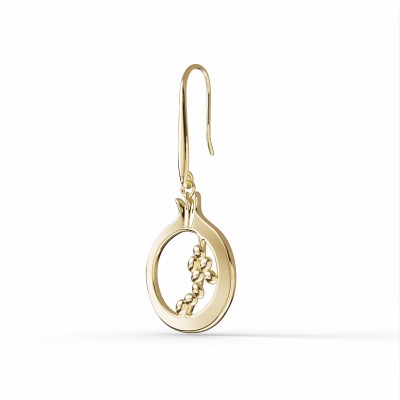 Pomegranate Drop Earrings, Yellow Gold Plated 925° Sterling Silver 