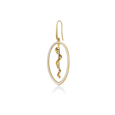 Rod of Asclepius Drop Earrings, Yellow Gold Plated 925° Sterling Silver 