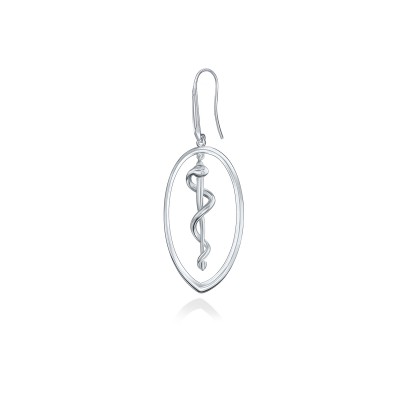 Rod of Asclepius Drop Earrings, 14K White Gold