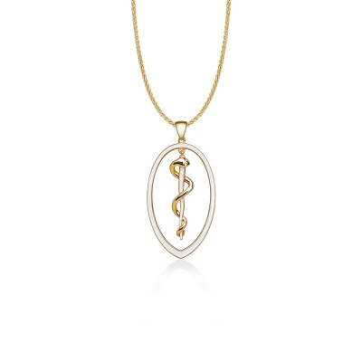 Rod of Asclepius Pendant, Yellow Gold Plated 925° Sterling Silver