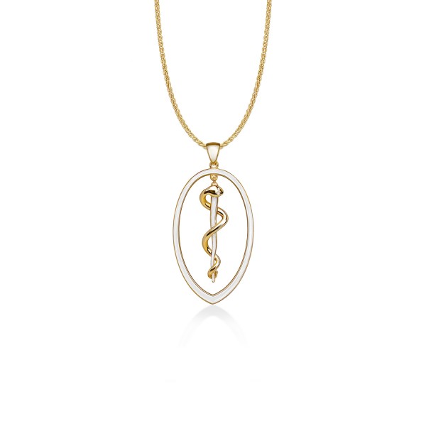 Rod of Asclepius Pendant, Yellow Gold Plated 925° Sterling Silver