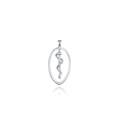 Rod of Asclepius Pendant, 14K White Gold