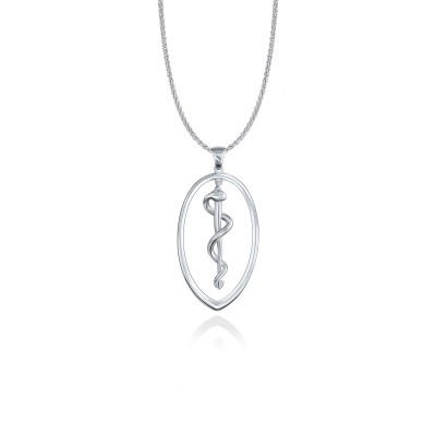 Rod of Asclepius Pendant, 925° Sterling Silver