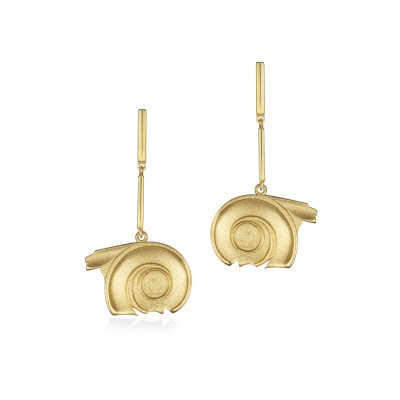 Spiral of Life Double Drop Earrings, 14K Yellow Gold, Sandblasted