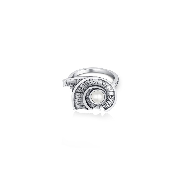 Spiral of Life Ring, 18K White Gold, Oxidized Finish