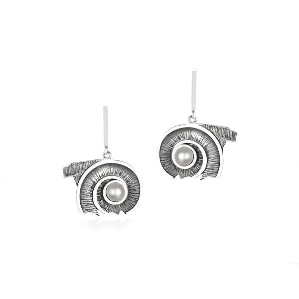 Spiral of Life Drop Earrings, 14K White Gold, Oxidized Finish