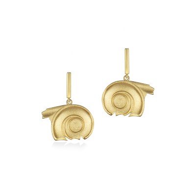 Spiral of Life Drop Earrings, 14K Yellow Gold, Sandblasted