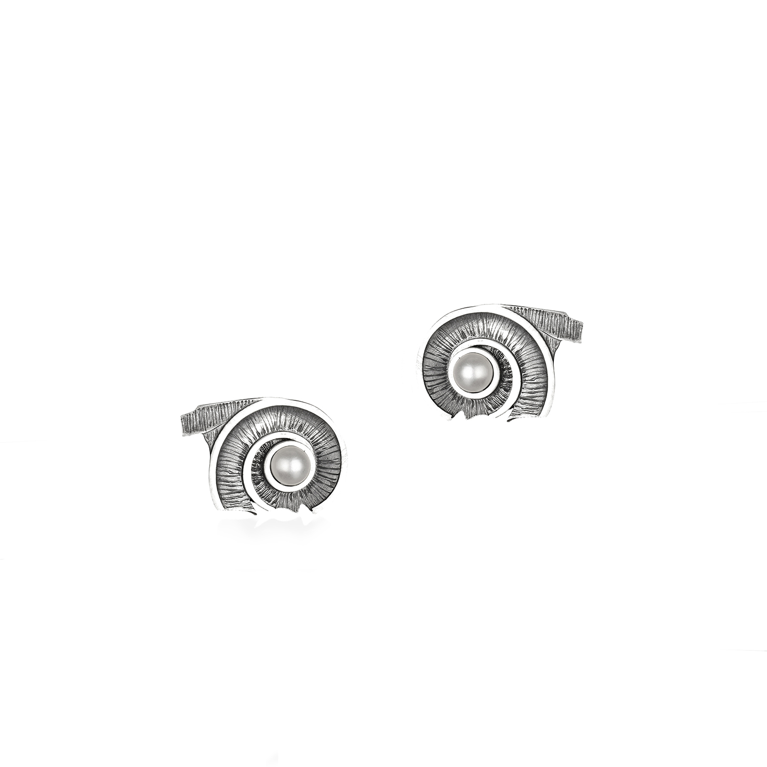 Spiral of Life Stud Earrings, 14K White Gold, Oxidized Finish, Small