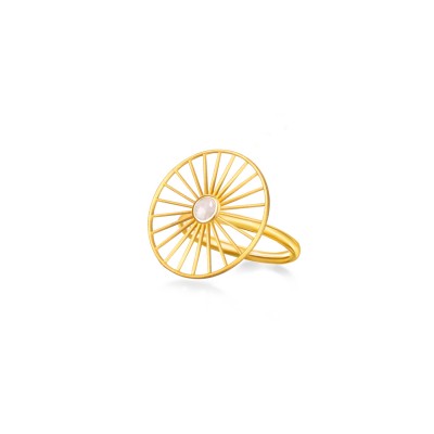 Wheel of Fortune Ring, Yellow Gold Plated 925° Sterling Silver, Sandblasted